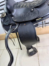 Load image into Gallery viewer, 12 1/2” SQHB Shetland Leather Western Saddle - Black - Pony Size