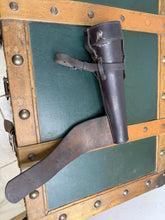 Load image into Gallery viewer, Saddle Flask &amp; Case - Pinder Bros - Vintage Pewter Hunting Hip Flask -English Leather - 10oz/12”