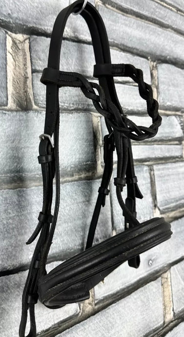 S/H English M&M Cavesson Bridle - Plaited Browband - Pony - Black