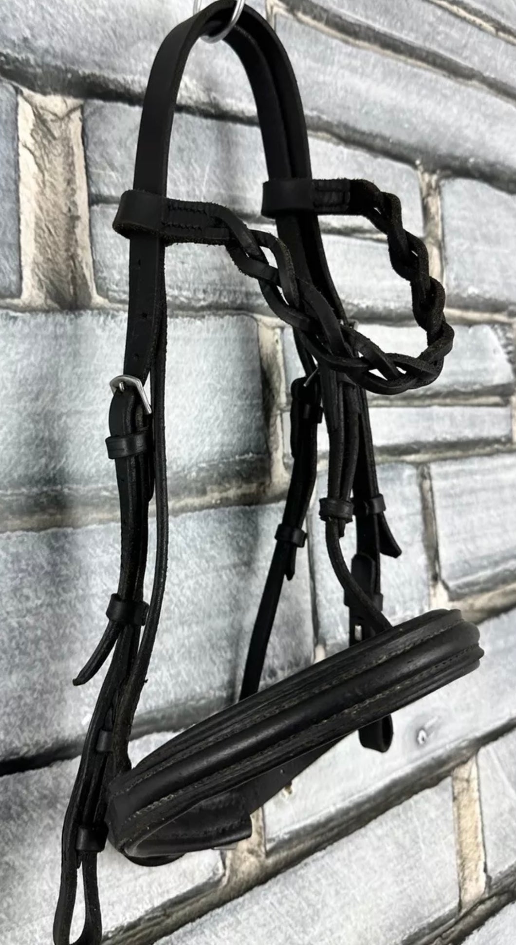 S/H English M&M Cavesson Bridle - Plaited Browband - Pony - Black