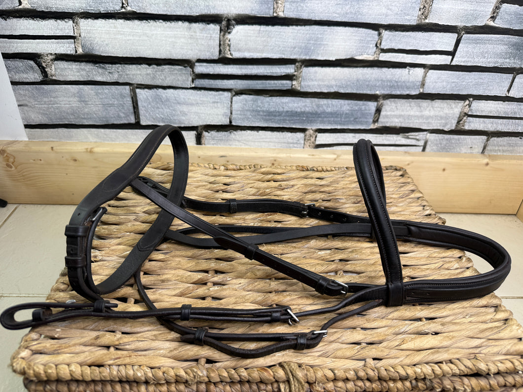S/H Padded Headpiece Cavesson Snaffle Bridle -Full- Brown