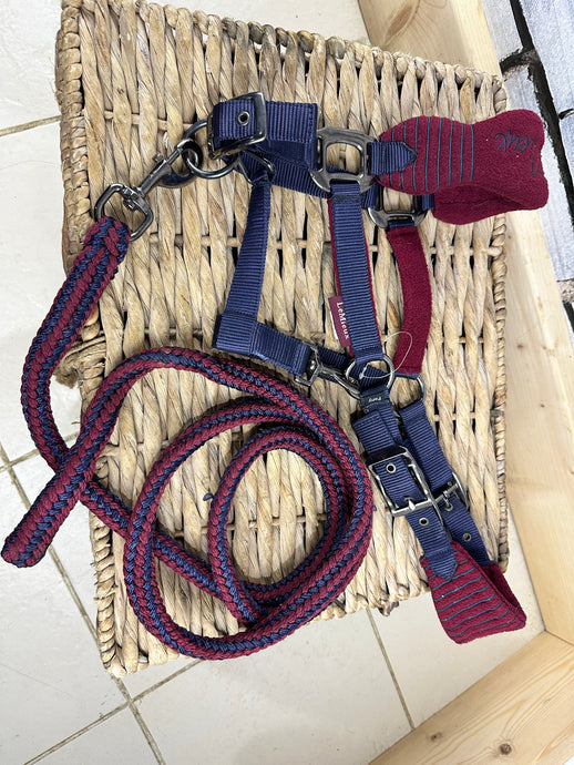 S/H Lemieux Burgundy/Navy Headcollar/Leadrope Set - Pony