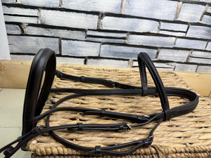 S/H Padded Headpiece Cavesson Snaffle Bridle -Full- Brown