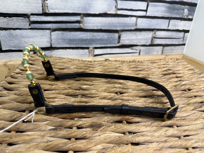 Miniture/Arab In Hand Rolled Leather Show Halter/Bridle- Green Sea Beads