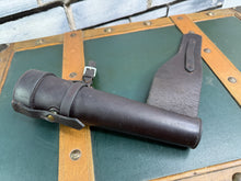 Load image into Gallery viewer, Saddle Flask &amp; Case - Pinder Bros - Vintage Pewter Hunting Hip Flask -English Leather - 10oz/12”