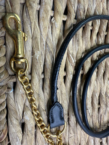 Rolled Leather In-Hand Show Lead with Brass Chain - Black