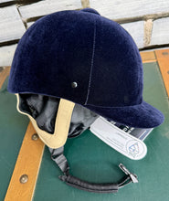 Load image into Gallery viewer, Victory Navy Velvet Show Riding Hat -Leather Flesh Harness- Competition Legal