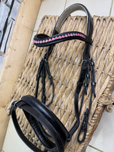 Load image into Gallery viewer, S/H Crystal Wave Flash Nose Dressage Bridle -Pink/Black- Cob