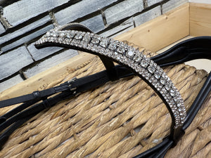 S/H Crystal V Brow Padded Double Bridle - Black - Full