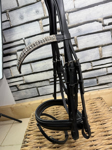 S/H Crystal V Brow Padded Double Bridle - Black - Full