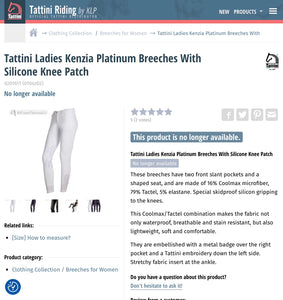 NEW Tattini Platinum Silicon Knee Competition Breeches -White- Size UK 26 Waist
