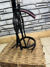 Load image into Gallery viewer, S/H Crystal Wave Flash Nose Dressage Bridle -Pink/Black- Cob