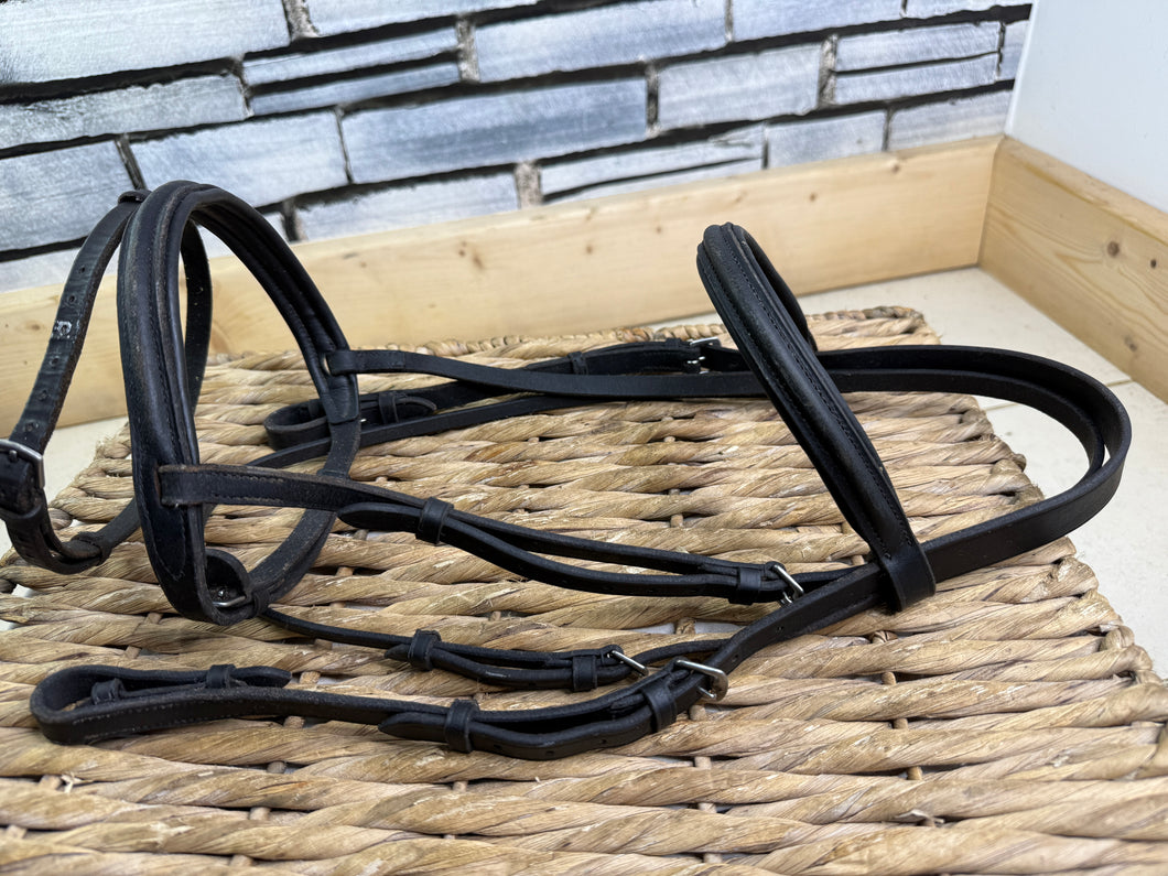 S/H Raised Flash Snaffle Bridle - Black - Cob