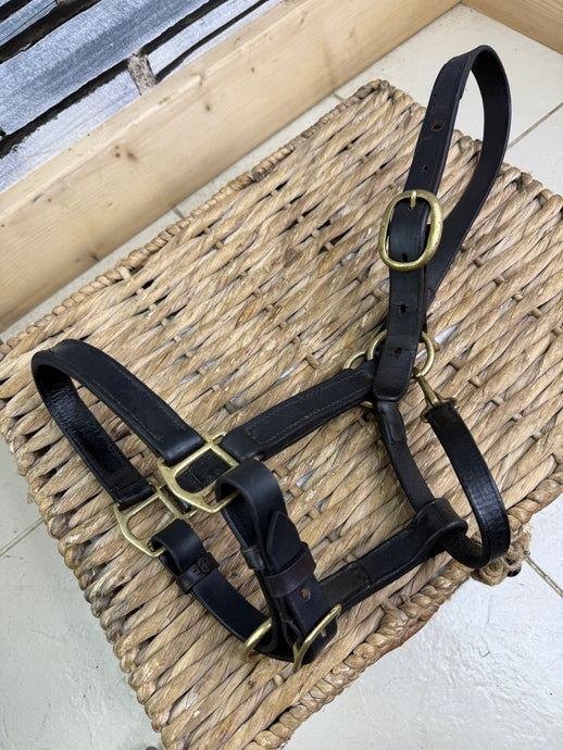 S/H English Leather Headcollar, Clip Throat - Cob