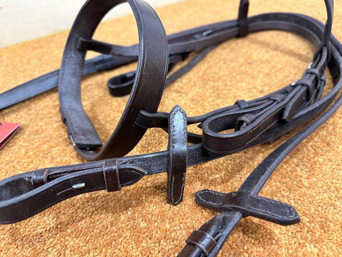 Shires Blenheim Hunter Cavesson Snaffle Bridle - Brown - Shetland