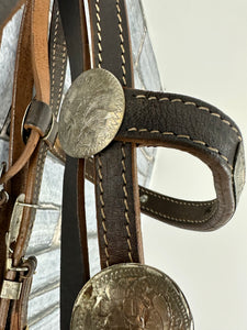 S/H Complete Beaded Decorative Western Headstall/Bridle - Brown - Full
