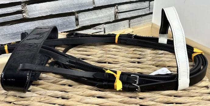 S/H Patent Chunky 2” Wide Hunter Noseband & Rubber Reins - Cob