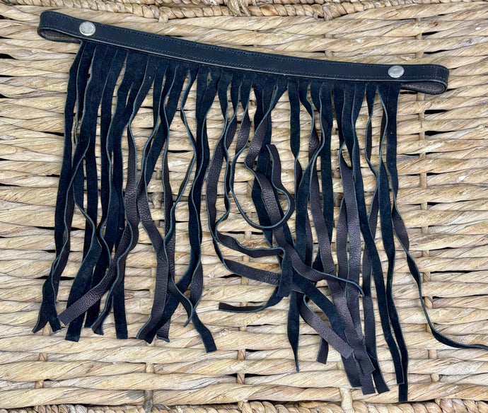 Spanish Leather Fly Fringe - Popper Attachment - Black/Brown