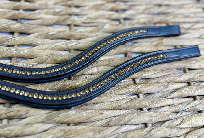 Padded Amber Crystal Wave Browband on Brown Leather