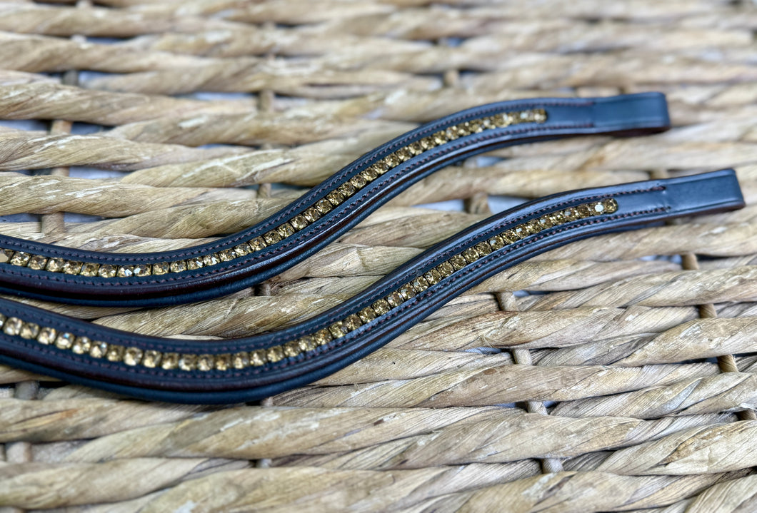 Padded Amber Crystal Wave Browband on Brown Leather