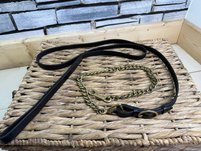 S/H English Heavy Brass Stallion Chain with Leather In Hand Lead