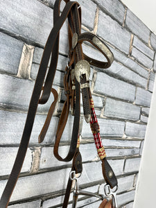 S/H Complete Beaded Decorative Western Headstall/Bridle - Brown - Full