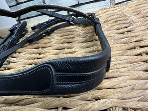 S/H Crystal V Brow Padded Double Bridle - Black - Full