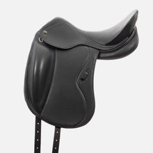 Load image into Gallery viewer, 17 1/2” Med/Changeable Gullet Whitaker Vienna Monoflap Leather Dressage Saddle - Black - Big Blocks