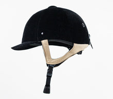 Load image into Gallery viewer, Victory Navy Velvet Show Riding Hat -Leather Flesh Harness- Competition Legal