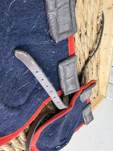 S/H English Melton Rugging Leather Hock Boots - Navy/Red