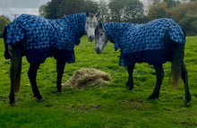 Load image into Gallery viewer, 100g Light/Medium Weight Combo Turnout Rug – Blue Swirl - Waterproof Horse Rug