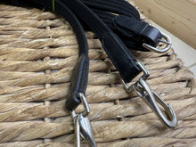 Load image into Gallery viewer, Soft Web Draw Reins with Clips &amp; Stoppers - Black