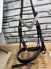 Load image into Gallery viewer, S/H Crystal V Brow Padded Double Bridle - Black - Full
