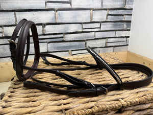 S/H Clinchered Flash Snaffle Bridle - Brown - Full