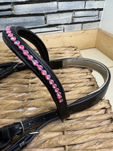 Load image into Gallery viewer, S/H Crystal Wave Flash Nose Dressage Bridle -Pink/Black- Cob