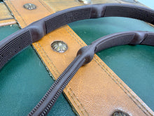 Load image into Gallery viewer, Aberwiel Mega Grip Flexi Reins - Rubber Blocks -Pony/Full- Brown/Black Leather - Billet Ends - XC