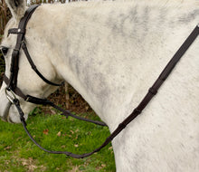 Load image into Gallery viewer, Leather Hide Wrapped SoftGrip Stopper Reins -Pony/Full- Brown/Black - Billet Ends - XC - Aberwiel