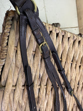 Load image into Gallery viewer, S/H Elastic Hunting Breastplate &amp; Martingale -Brown/Brass- Pony