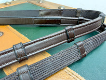 Load image into Gallery viewer, Leather Hide Wrapped SoftGrip Stopper Reins -Pony/Full- Brown/Black - Billet Ends - XC - Aberwiel