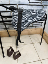 Load image into Gallery viewer, Tiny Fleece Shetland/Pony Pad Saddle -Complete with Girth &amp; Stirrups- Zebra