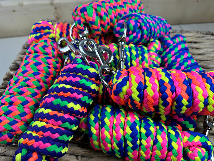 Soft Braided Neon Lead Rope - 7ft Long - Trigger Clip - Multi