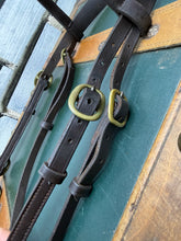 Load image into Gallery viewer, English In-hand Show Bridle - Full - Brown/Brass - 5” Inhand Bit