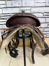 Load image into Gallery viewer, 15” Leather Western Set-Saddle, Headstall, Nathe Gag, Cinch