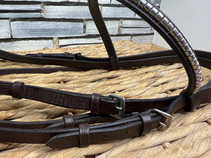 S/H Clinchered Flash Snaffle Bridle - Brown - Full