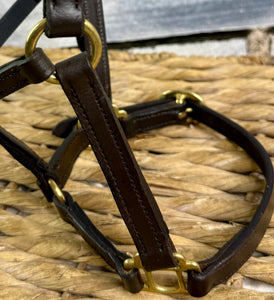 Foal/Mini Adjustable Leather Headcollar - Brown/Brass Fittings