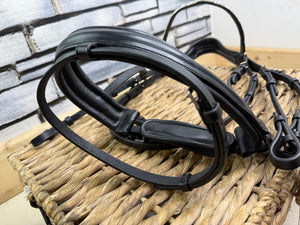 S/H Crystal V Brow Padded Double Bridle - Black - Full