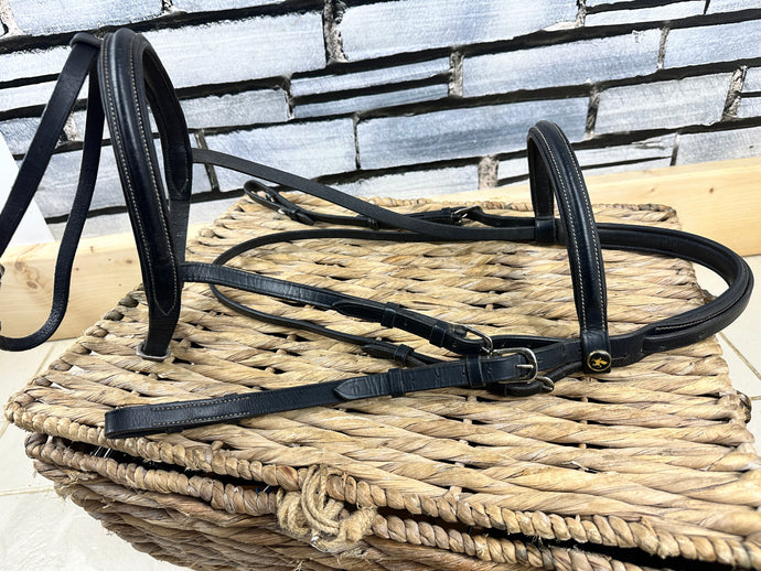 S/H Black Horse Flash Snaffle Bridle - Black - Flash