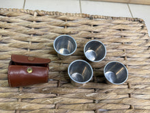 Load image into Gallery viewer, S/H 4 x English Stirrup Cups/Shot Glasses in Brown Leather Case