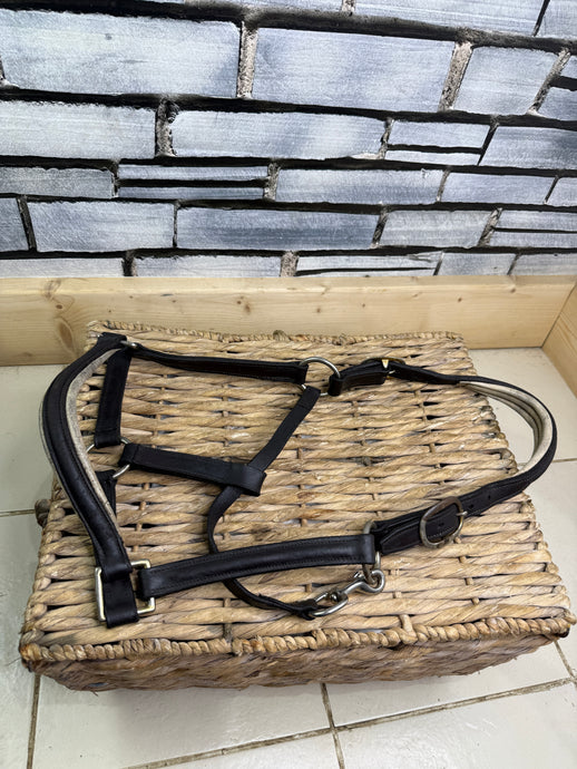 S/H Black Padded Leather Headcollar - Full