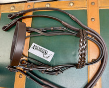 Load image into Gallery viewer, Plaited Shetland Bridle &amp; Rubber Reins - M&amp;M/Native/Shetland/Small Pony - Black/Brown - Plain Hunter Noseband